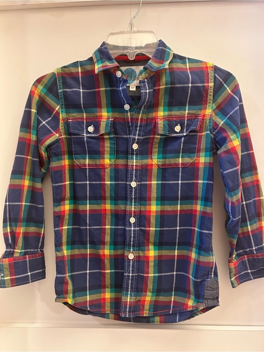 Mini Boden Plaid Flannel Shirt multicolor Boys 9-10 Cotton Button up Shirt